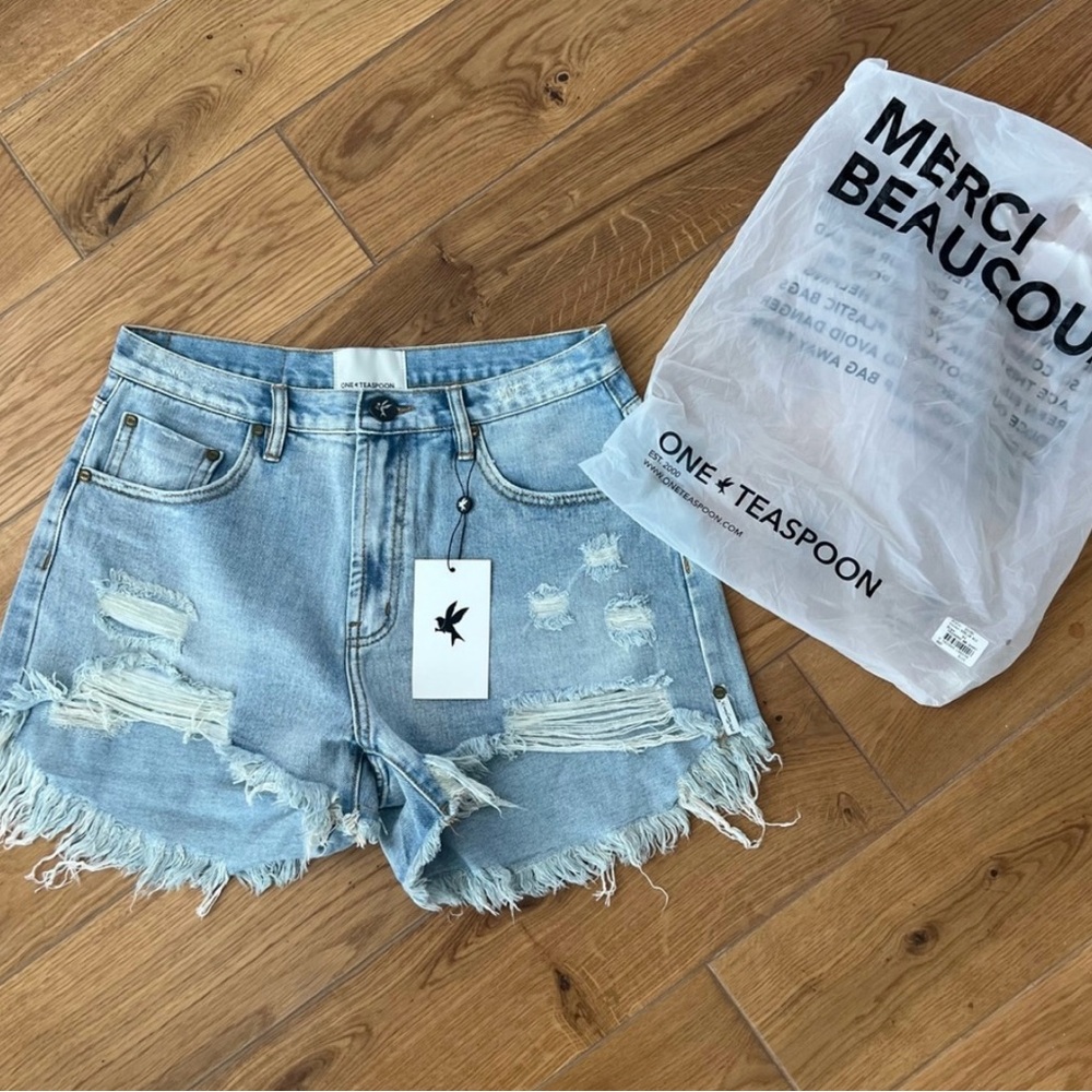 One Teaspoon Trucker High Waisted Shorts Distressed Jean Shorts 31